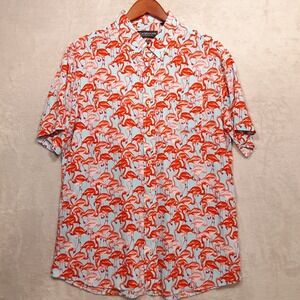 Nick Graham Mens Modern Fit Flamingo Print Button Shirt Sz.L/Coral Color-Blue